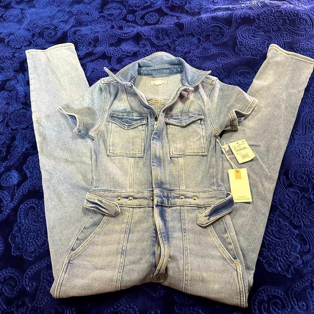 Good American Light Blue Denim Jumpsuit